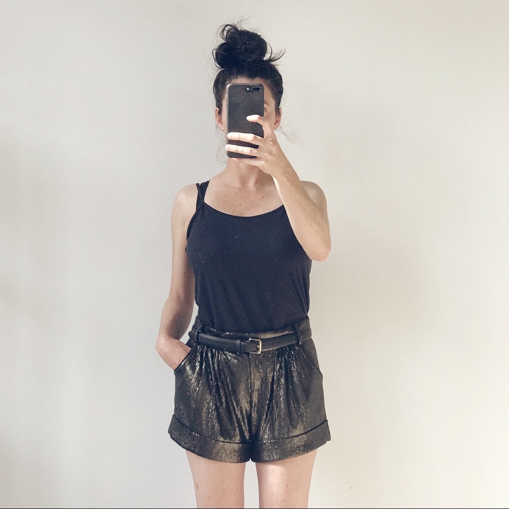 DVF High Waist  Dark Olive Green Sequin Shorts